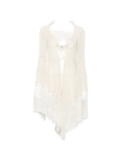Chiara Is Scialle Rosa Crochet Fringed Poncho In White