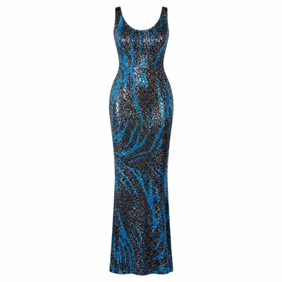 Chiarella Women's Black / Blue Leona Sequin Dress – Blue Zebra Print In Black/blue