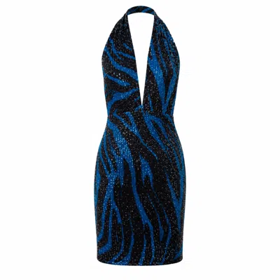 Chiarella Women's Black / Blue Lujuria Sequin  Mini Dress – Blue Zebra Print In Black/blue