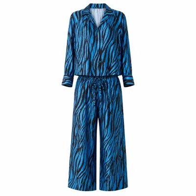 Chiarella Women's Black / Blue Selva Satin Shirt - Blue Zebra Print In Multi