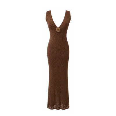 Chiarella Women's Brown Oasis Crochet Dres- Chocolate