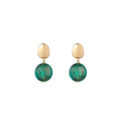 Chiarella Women's Gold / Green Round Murano Light Green Earrings - Gold Finish In Multi