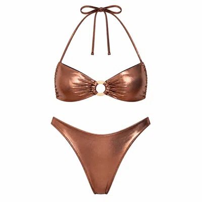 Chiarella Women's Gold / Neutrals Luxe Metallic Bikini- Golden Copper In Brown