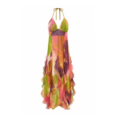 Chiarella Women's Green / Pink Alma Ruffle Dress - Floral Multicolor