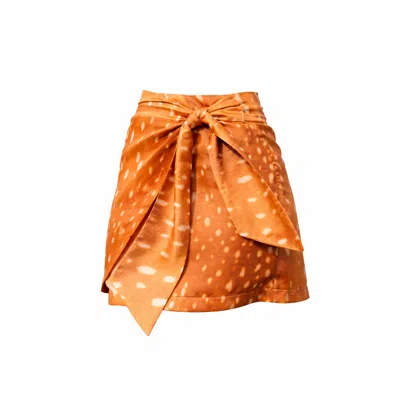 Chiarella Women's Orange Camille Satin Mini Skirt- Bambi Deer Print