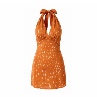 Chiarella Women's Orange / White Jolie Satin Dress- Bambi Deer Print In Multi