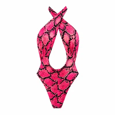 Chiarella Women's Pink / Black Flavia Swimsuit – Pink Cobra Print In Pink/black