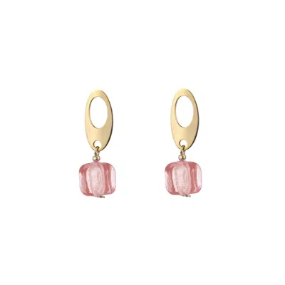 Chiarella Women's Pink / Gold Square Murano Light Pink Earrings – Gold Finish In Multi