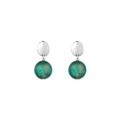 Chiarella Women's Silver / Green Round Murano Light  Green Earrings- Silver Finish In Multi