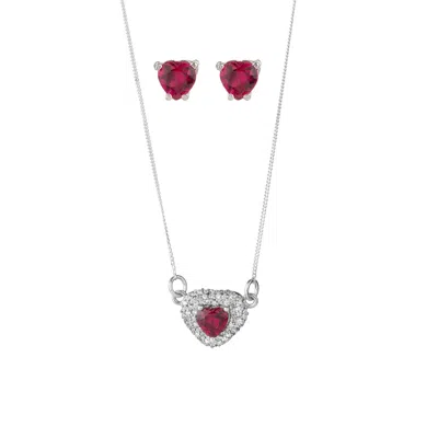 Chiarella Women's Silver / Pink Set Corazón Multi Circones – Fuchsia: Necklace + Earrings