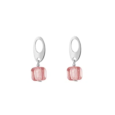 Chiarella Women's Silver / Pink Square Murano Light Pink Earrings – Silver In Multi
