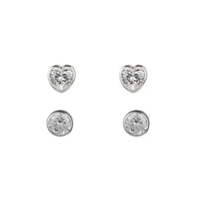 Chiarella Women's Silver / White Duo Heart & Circle Earrings Pack