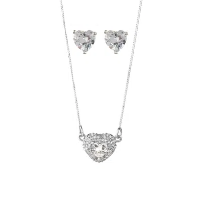 Chiarella Women's Silver / White Set Corazón Multi Circones – White: Necklace + Earrings