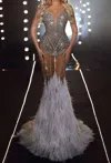 Chic & Holland Crystal Ornate Strapless Mermaid Gown In Nude In Metallic