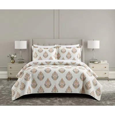 Chic Breana Medallion Print 7-piece Quilted Comforter Set In Taupe