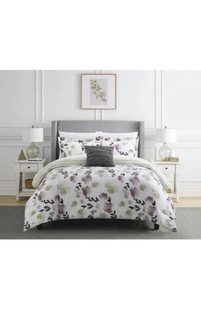 Chic Devon Painted Watercolor Floral 8-piece Comforter Set In Green