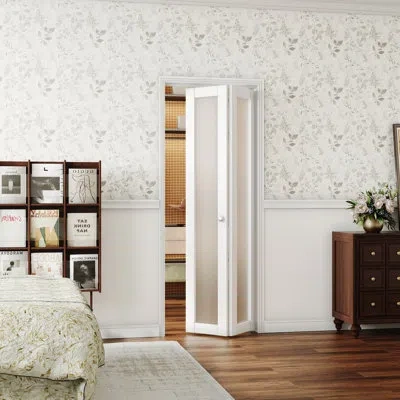Chic Mode 1 Lite Frosted Glass Solid Manufactured Wood Prefinished Bi-fold Door In White