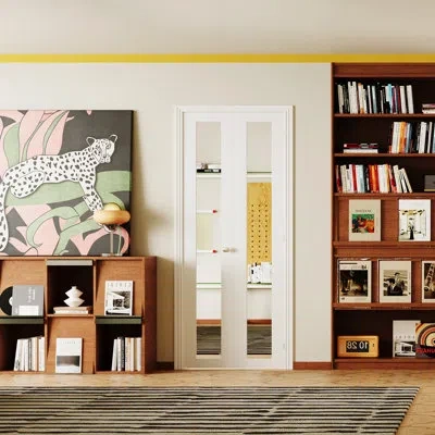 Chic Mode 1 Lite Mirrored Solid Manufactured Wood Mirrored Prefinished Bi-fold Door In White