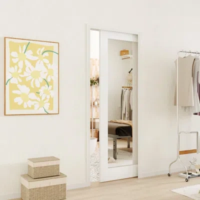 Chic Mode 1 - Lite Mirrored Surfaced Solid Wood Pocket Interior Door With Hardware Included In White