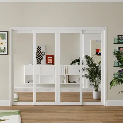 Chic Mode 1-lite Mirror Manufactured Wood Prefinished Sliding Door With Hardware Kit In White