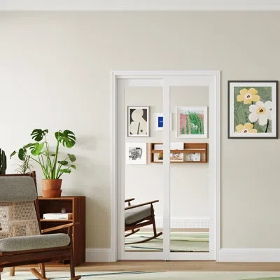 Chic Mode 1-lite Mirrored Solid Manufactured Wood Flush Prefinished Sliding Closet Door In White