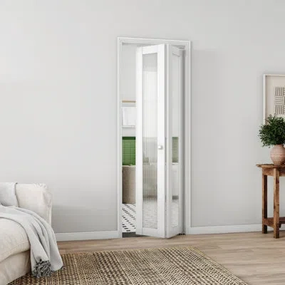 Chic Mode 1-lite Reeded Glass Solid Manufactured Wood Prefinished Bi-fold Door In White