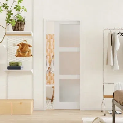 Chic Mode 3 Lite Frosted Glass Manufacture Wood Double Pocket Interior Door With Hardware Included,2 Doors In White