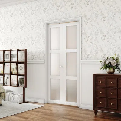 Chic Mode 3 Lite Frosted Glass Solid Manufactured Wood Prefinished Bi-fold Door In White