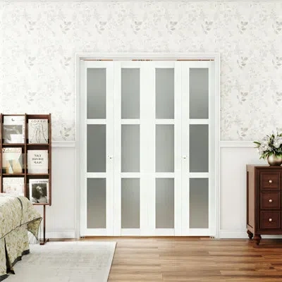 Chic Mode 3 Lite Frosted Glass Solid Manufactured Wood Prefinished Bi-fold Door In White