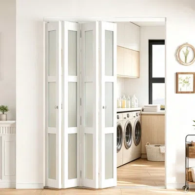Chic Mode 3 Lite Frosted Glassed Design Mutil Fold Interior Bifold Doors With Hardware Included In White