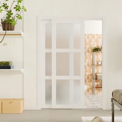 Chic Mode 3-lite Frosted Glass Mdf Sliding Closet Door, White Assembleable Interior Door With Complete Hardwar