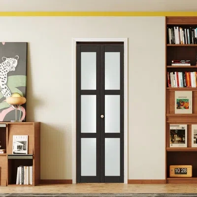 Chic Mode 3-lite Frosted Glass Solid Manufactured Wood Prefinished Bi-fold Door In Black