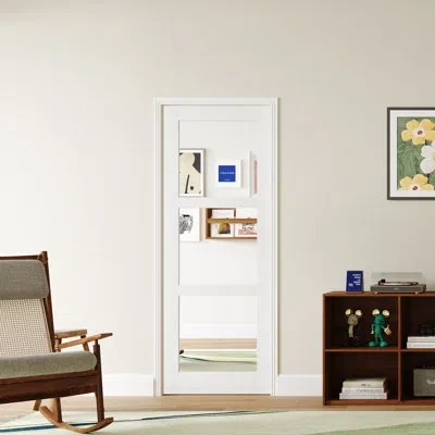 Chic Mode 3-lite Tempered Frosted Glass Panel With Hardware Kit, Mdf & Pvc Surface, White Closet Doors
