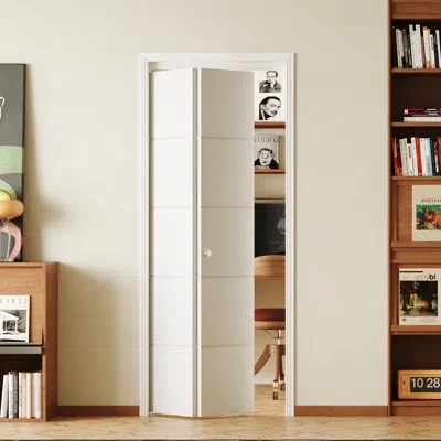 Chic Mode 5-lite Slab White Smooth Painted Bifold Closet Door With Solid Manufactured Wood  Core Interior Door