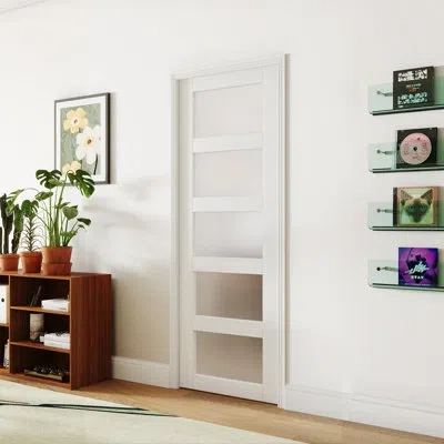 Chic Mode 5-lite Teremped Glass Solid Priemed Manufactured Wood Standard Interior Doorwithout Hardware Kit In White