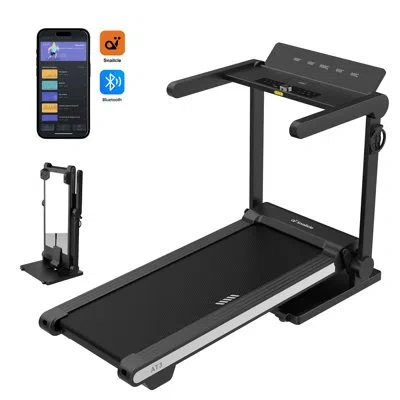 Chic Mode At3 Space-saving Upright Folding Treadmill With Mirror Backboard — Vertical One-touch Auto Fold For 