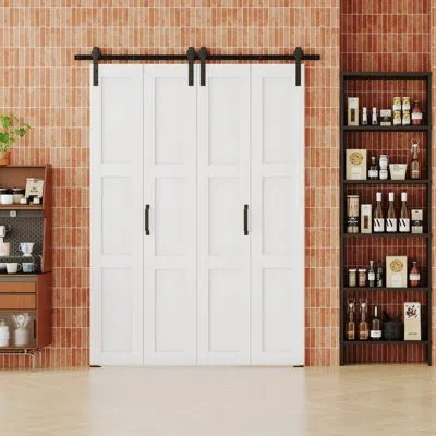 Chic Mode Bi-fold Barn Door, 3-panel Folding Door With Sliding Hardware Kit Set, Finished Closet Door Slab In White
