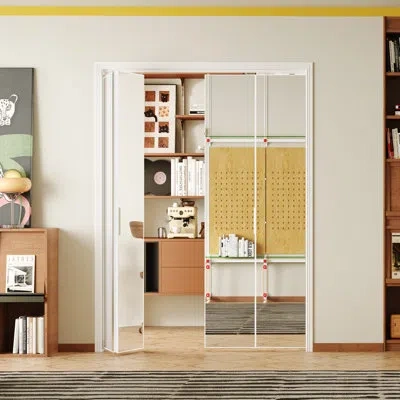 Chic Mode Bifold Door - 1 Lite Mirrored Surfaced Aluminum Edge Folding Door With Hardware Included In White