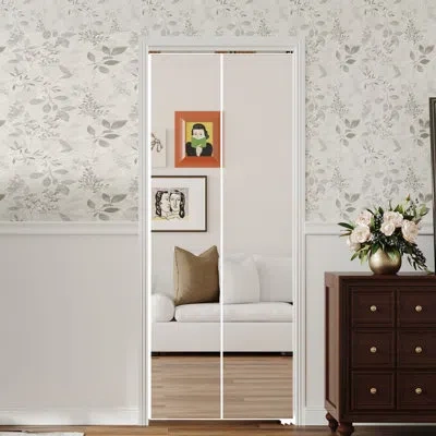 Chic Mode Bifold Door - 1 Lite Mirrored Surfaced Aluminum Edge Folding Door With Hardware Included In White