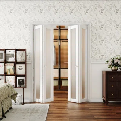 Chic Mode Bifold Door, 3-lite Clear Glass Closet Door For 24"-36" Opening, Folding Doors With Hardware Kits, M In White
