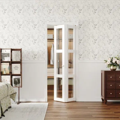 Chic Mode Bifold Door, 3-lite Clear Glass Closet Door For Opening, Folding Doors With Hardware Kits, Mdf, Whit In White