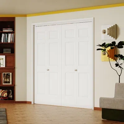 Chic Mode Bifold Door White 6 Shape Design Solid + Manufactured Wood Unfinished Folding Interior Doors With Ha