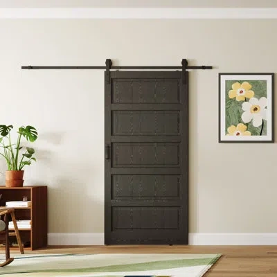 Chic Mode Black 5-panel Mdf Barn Door With Heavy-duty Hardware Kit - Pre-assembled Design