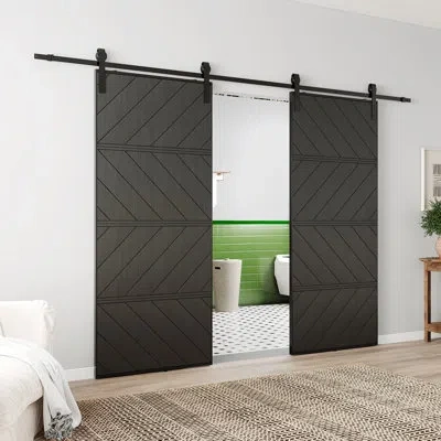 Chic Mode Black Barn Door Design - 4 Lite Diy Assemble Solid Wood Prefinished With Installation Hardware Kit
