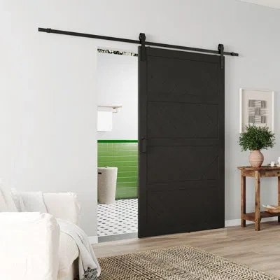 Chic Mode Black Sliding Barn Door Design - 4 Lite Diy Wood Panel Black Barn Door Prefinished With Installation