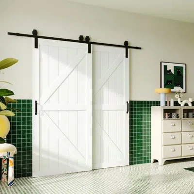 Chic Mode Bypass Barn Doors - Modern K- Shape Design Bypass Barn Door - Sliding Closet Door With Hardware Kit In White