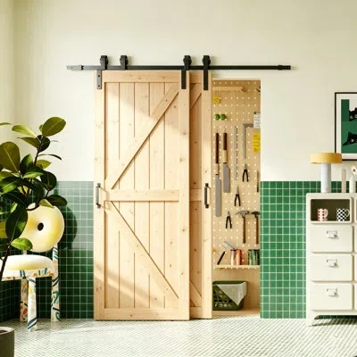 Chic Mode Bypass Barn Doors - Pine Modern K- Shape Design Bypass Barn Door - Sliding Closet Door With Hardware In Brown