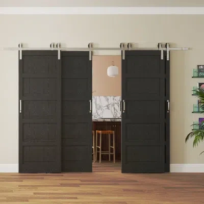Chic Mode Bypass Sliding Barn Door - Black 5 Lite Frosted Glass With Include Bypass Barn Door Hardware Kit