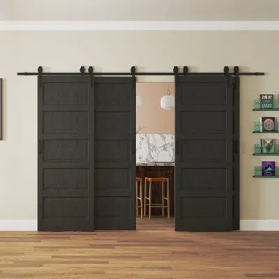 Chic Mode Bypass Sliding Barn Door - Black 5 Lite Manufacture Wood With Include Bypass Barn Door Hardware Kit