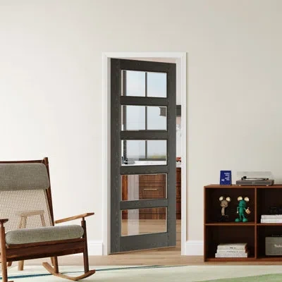 Chic Mode Door Slab 3 Lite Clear Glass Design Manufacture Wood Black Primed Interior Franch Doors Slab (no Hin